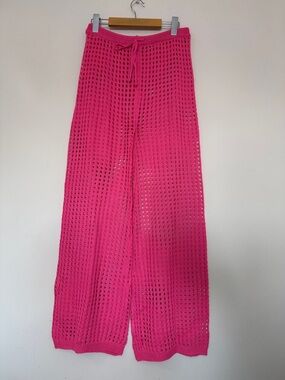 Sheer Crochet Wide Leg Pants Hot Pink